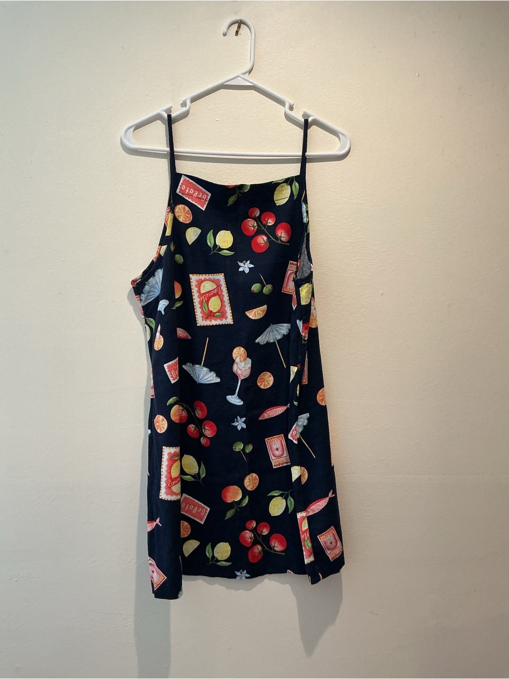 Old Navy Linen Blend Mini Dress Medium Petite Navy Italian Theme Print